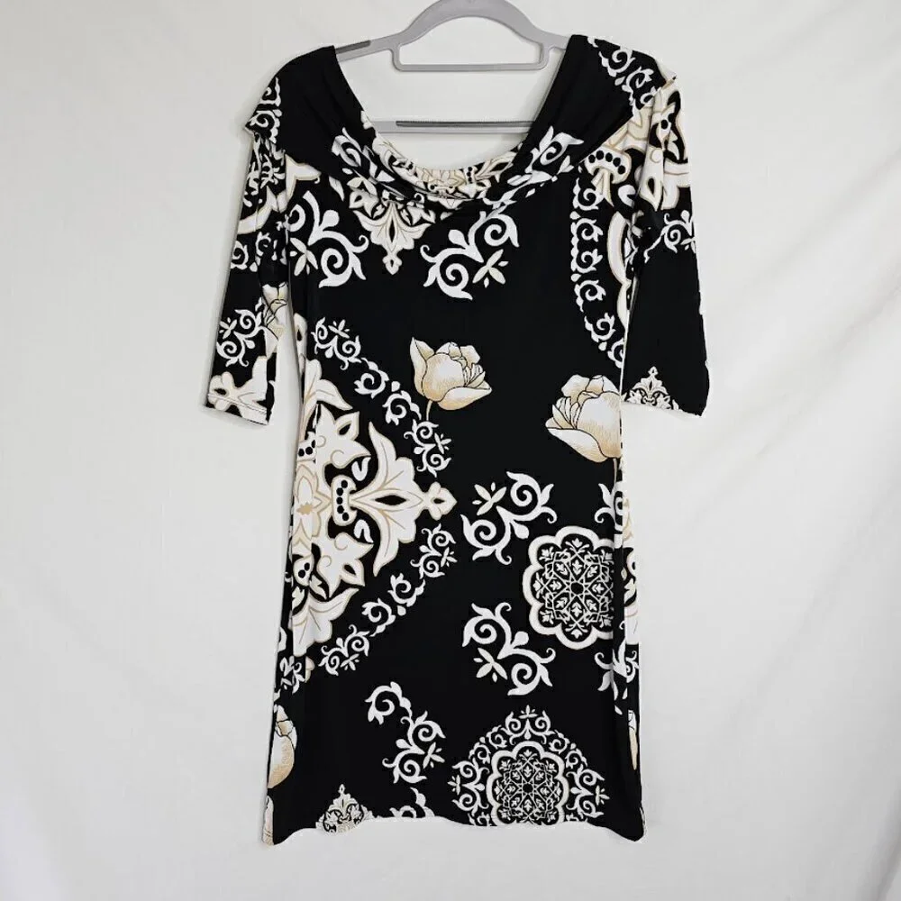 WHITE HOUSE BLACK MARKET Dress BLACK TAN WHITE FLORAL size XS Summer Chic Preppy - Picture 6 of 7